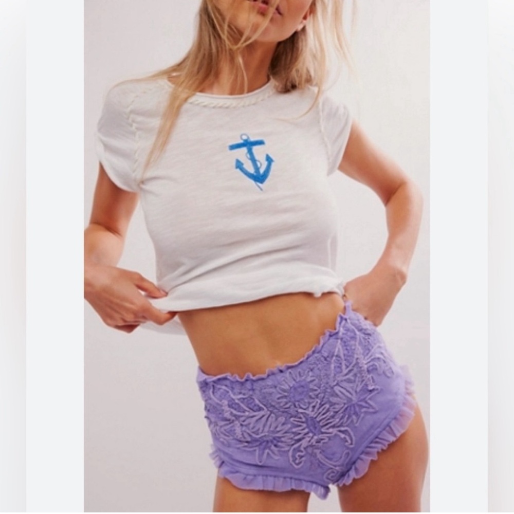 Free People Purple High Waist In Bloom Bloomer Shorts NWOT Size Small Festival